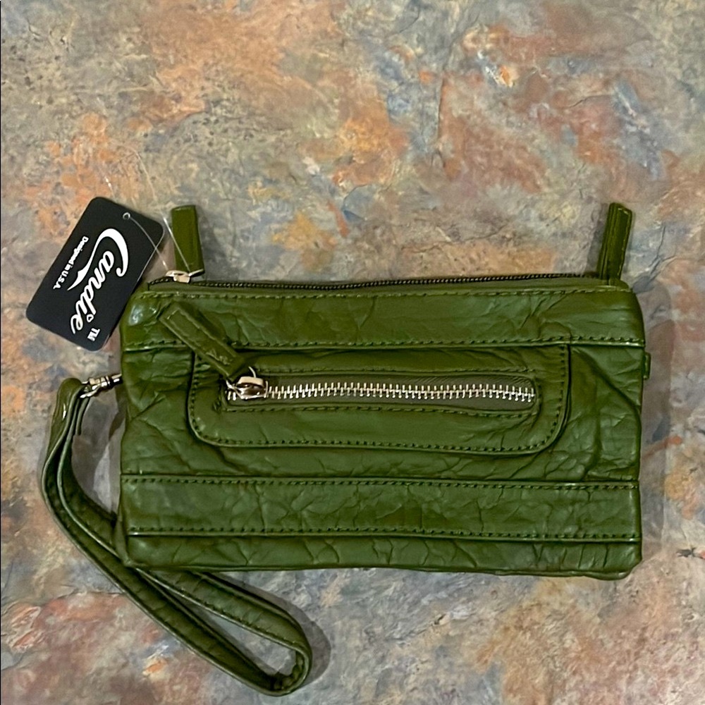 Olive! Army Green Leather Wristlet/Crossbody